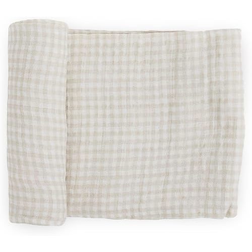 Little Unicorn – Tan Gingham Cotton Muslin Swaddle Blanket | Single | 100% Cotton | Super Soft | Newborns and Infants | Large 47” x 47” | Machine Washable