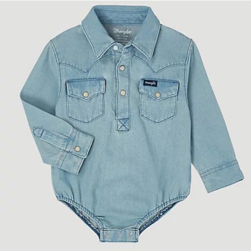 Baby Boy Long Sleeve Denim Bodysuit with Western Snap Placket | BABY & TODDLER | Wrangler®