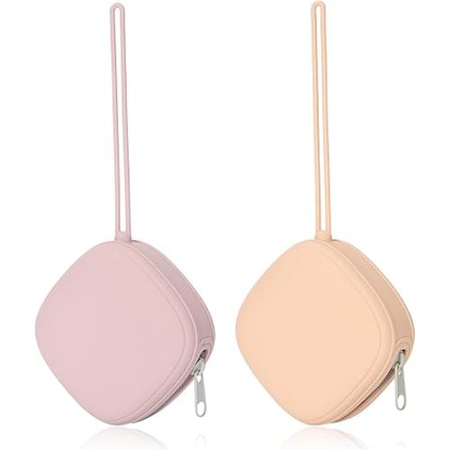 Silicone Pacifier Holder Case, Baby Binky Silicone Cover Pouch, Silicone Pacifier Storage Case for Diaper Bag, 2 Pack (Blush, Dusty Lilac)