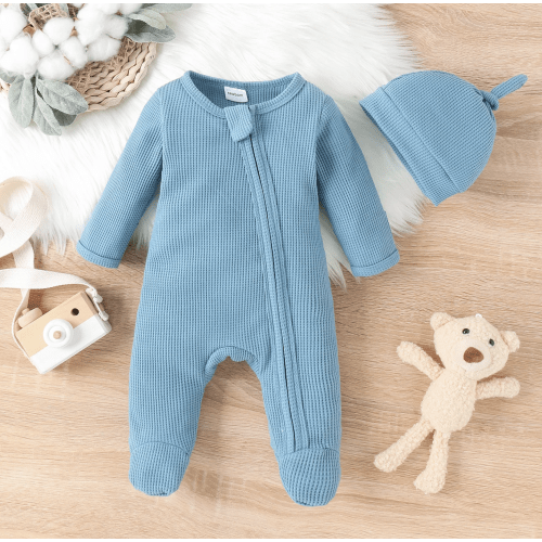 Newborn Waffle Jumpsuit With Hat