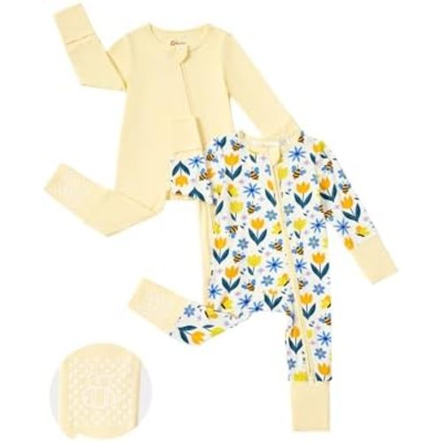 PATPAT Baby Footie Mitten - Supersoft Bamboo Viscose - Infant Clothes Girls Boys - 2 Way Zipper Anti Slip Long Sleeve Romper