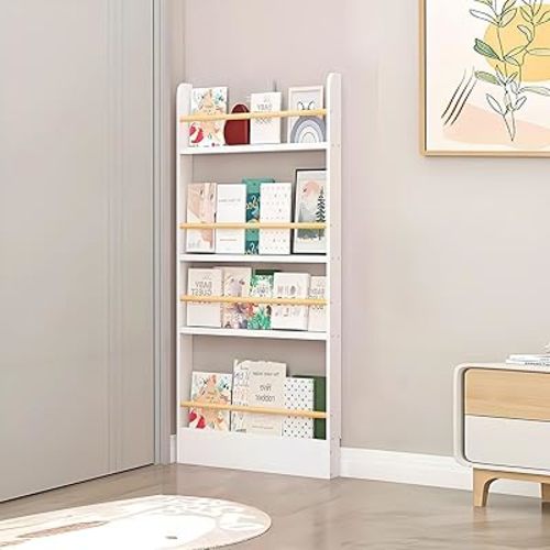 Wooden 3/4/5/6 Tier Behind The Door Bookshelf, Tall Narrow Floor Standing Bookcase, Space-Saving Storage Organizer for Books, Bedroom, Living Room, Office White 19.7x3.9x47.2
