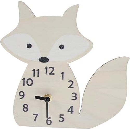 VOSAREA Home Fox Clock Silent Clock Wood Mute Pendulum Clock Cute Wall Clock Cartoon Shaped Hanging Clock for Living Room Bathroom (Battery Not Included) Wooden Wall Clock