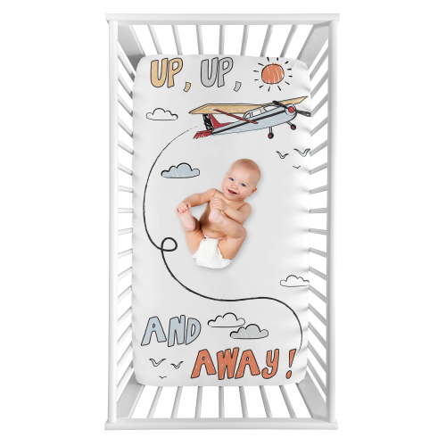 Sweet Jojo Designs Airplane Red Blue and Grey Photo Op Fitted Crib Sheet