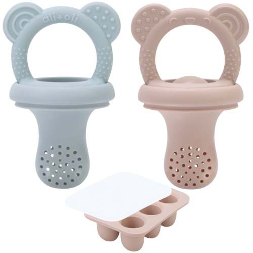 Food & Fruit Feeder Pacifier Set for Baby (Taupe & Mist) with Freezer Tray