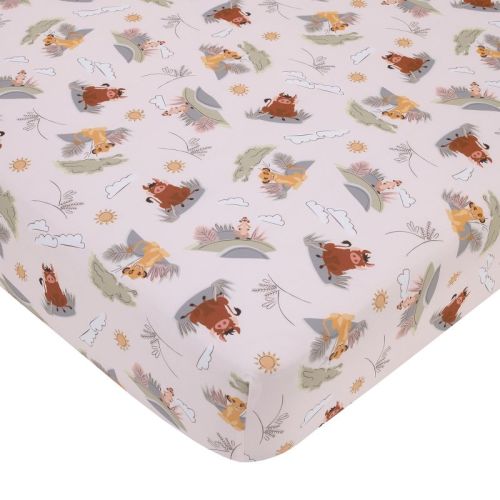 NoJo Disney Lion King Ivory, Sage, Gold, and Brown, Simba, Timon, and Pumba Super Soft Nursery Fitted Crib Sheet