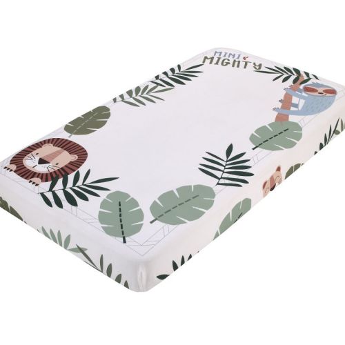 Nojo Jungle Paradise Mini & Mighty Green, Gray And White Lion, Sloth, And Leopard 100% Cotton Photo Op Fitted Crib Sheet