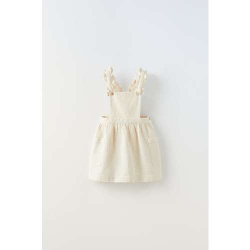 STRIPED COMBINATION DRESSWAFFLED TEXTURE PINAFORE DRESSDENIM PINAFORE DRESS WITH POCKETS