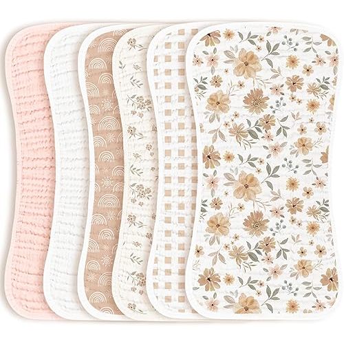 Konssy Muslin Baby Burp Cloths Sets for Unisex- 6 Pack Large 100% Cotton Burping Clothes for Newborn, Baby Girls and Boys