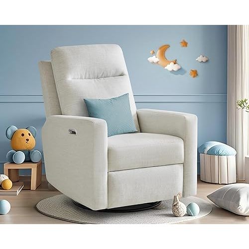 Electric Power Recliner Chair Glider Sofa, Swivel Rocking Recliner Chair for Adults with USB&USB-C Ports, Nursery Rocking Sofa Living Room Chairs (Beige)