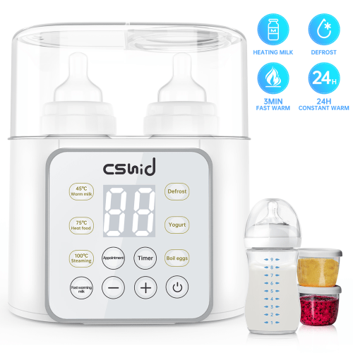 Bottle Warmer For Baby, Double Bottels Milk Warmer 9 in 1 Fast Food Heater & Defrost BPA-Free with Appointment, LCD Display, Timer & 24H Temperature Control for Breastmilk & Formula