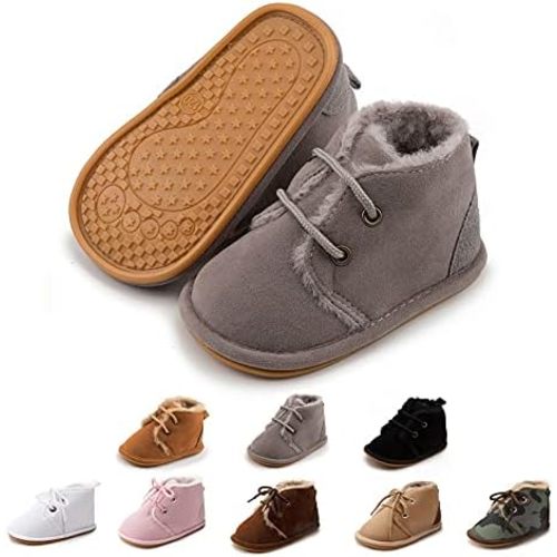 Baby Unisex Warm Snow Boots Newborn Leather Fur Lace Up Ankle Anti-Slip Rubber Texture Sole Toddler Prewalker Winter Crib Shoes