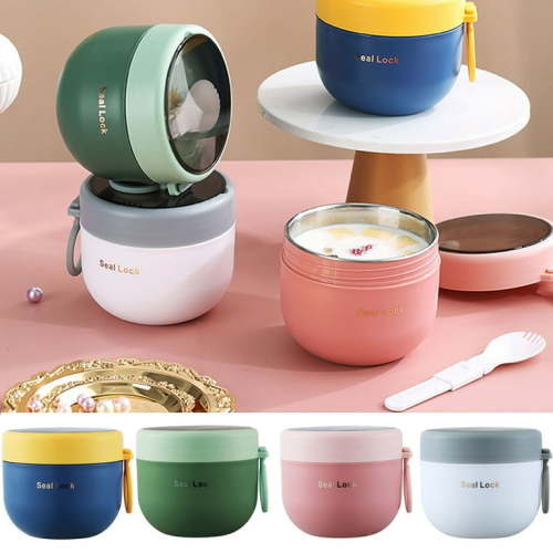 Dengjunhu 600ml Stainless Steel Leak Proof Thermal Insulated Food Jar with Foldable Spoon, Lunch Containers Soup Cup for Kids and Adult