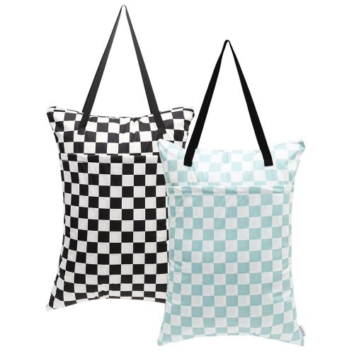 ALVABABY 2 Pack Large Wet Dry Bag Waterproof Hanging Cloth Diaper with Double Zippered Pockets 25x18 inches Laundry Bag 2HL01