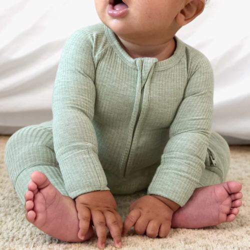 Heather Sage Ribbed Zippy - Little Sleepies