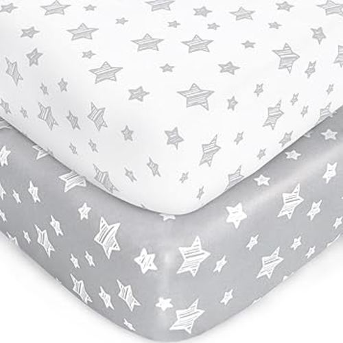 Crib Sheets for Boys or Girls 2 Pack, Fitted Crib Sheet for Standard Size Crib and Toddler Mattresses, Soft and Breathable Material, Grey & White