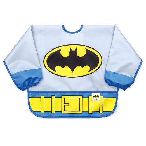 Bumkins Sleeved Bib for Girl or Boy, Baby and Toddler for 6-24 Mos, Essential Must Have for Eating, Feeding, Baby Led Weaning Supplies, Long Sleeve Mess Saving Food Catcher, Batman DC Comics