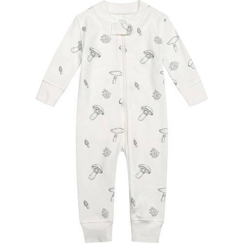 Owlivia Organic Cotton Baby Boy Girl Zip up Sleep N Play, Footless, Long Sleeve - 6-12 Months - Mushroom