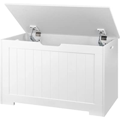 Toy Box Storage Chest for Girls Boys, Wooden Trunk Bench w/Flip-top Lid & Safety Hinge, Kids Play Room Nursery Organizer, Bedroom Storage w/ 100L Storage Area (White)