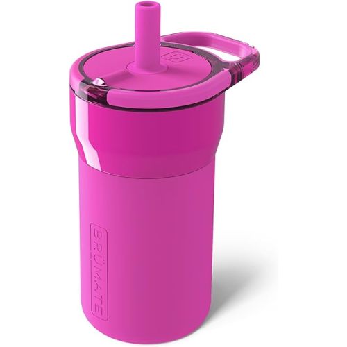 BrüMate Leap 12oz 100% Leakproof Kids Tumbler with Handle and Silicone Soft Straw | Durable Drop Resistant Silicone Sleeve | Made of Insulated Stainless Steel | Cup Holder Friendly | (Vivid Magenta)