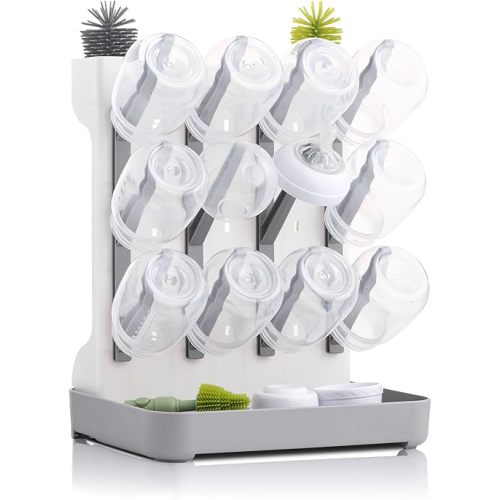Baby Bottle Drying Rack Baby Bottle Organizer Drying Rack Space Saving Foldable Dish Can Dry Up to 12 Bottles Large Vertical for Infant Accessories & Pump Parts (Gray)