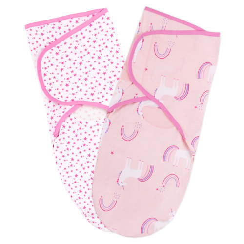 Little Star Organic Baby Infant Newborn Wearable Sleep Swaddle, 2 Pack, Unicorn Dreams, Large