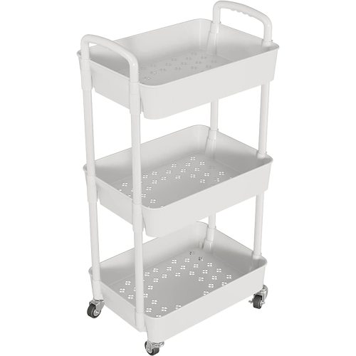 Laiensia 3-Tier Rolling Cart with Wheels,Multifunction Utility Storage Carts, Kitchen Storage Organizer,Mobile Shelving Unit for Bathroom,Laundry,with Classified Stickers,White