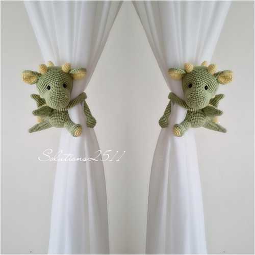 Dragon Curtain Tie Backs, Dragon Crochet Curtain Tie Backs, Nursery Curtain Tie Backs, (Made to order)