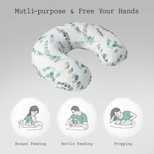 Little Grape Land Nursing Pillow for Infants, Breastfeeding Pillows, Baby Support Pillow for Nursing, Bottle Feeding, Tummy Time with Machine Washable Cover & Breathable Filling (Green Leaves)