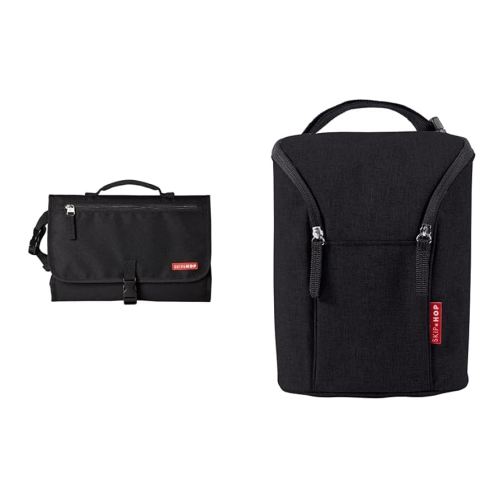 Skip Hop Portable Baby Changing Pad Pronto Black and Insulated Bottle Bag Grab & Go Black, Holds 2 Bottles