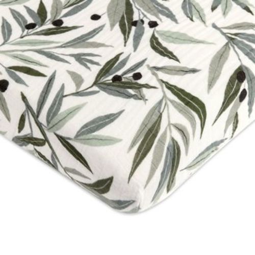Babyletto Mini Crib Sheet in GOTS Certified Organic Muslin Cotton - Olive Branches