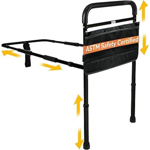 Vaunn Medical New Adjustable Bed Assist Rail Handle (Passed ASTM F3186–17 Safety Standard) and Hand Guard Grab Bar, Bedside Safety and Stability (Tool-Free Assembly) (Black)