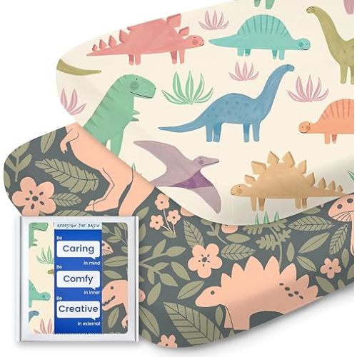 Bassinet Sheets for Baby Boy Girl, TotBasic Buttery Soft Universal Bassinet Fitted Sheet, Compatible with Halo, Mika Micky, Baby Delight, Dream On Me, Maxi COSI & More Bassinet Mattress(PinkDinosaurs)