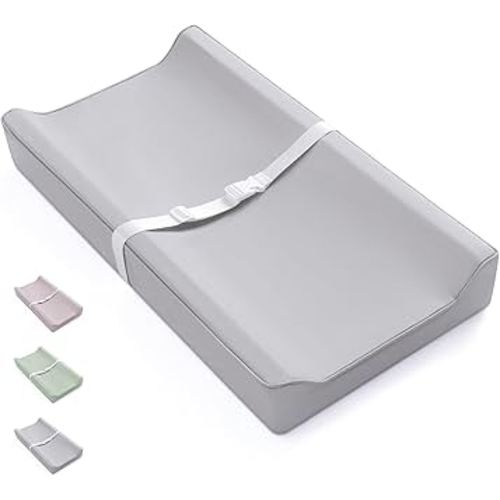 Blissful Diary Vegan Leather Baby Changing Pad with Waterproof & Wipe-Clean PU Cover, Standard Size Cozy Diaper Changing Pad for Dresser and Table, Light Gray