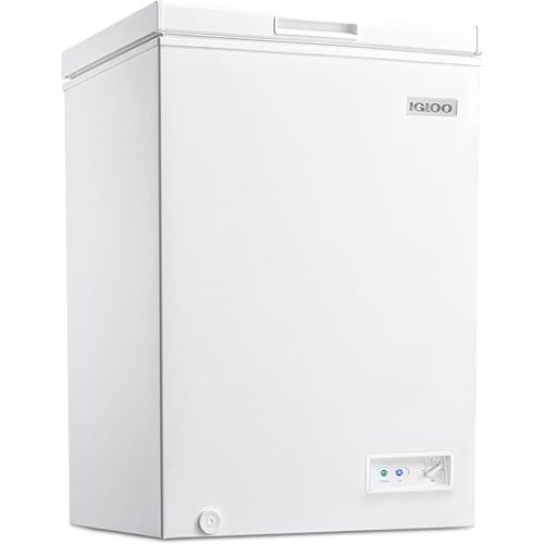 Igloo 3.5 Cu Ft. Upright Deep Freezer Chest- Deep Freezer with Quick Freezing System & Adjustable Thermostat for Homes, Garages & Basements- Low Noise Freezer with Removable Basket & LED Lights- White