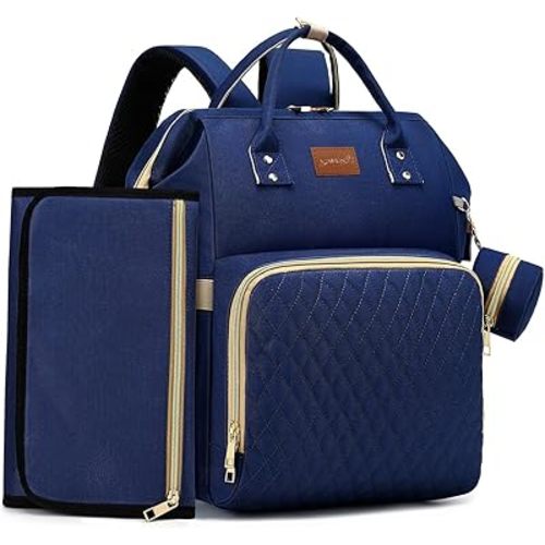 Diaper Bag Backpack with Changing Pad, Pacifier Case, Baby Bag for Boy Girl Toddler - Large, Stylish, Waterproof Travel Diaper Bag for Mom - Baby Shower - Navy Blue