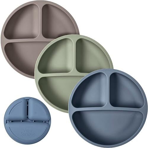 WeeSprout Silicone Plates for Babies & Toddlers (3 Pack) 100% Food-Grade Dishes for Self Feeding, Divided Design & Raised Edges for Picky Eaters, Dishwasher & Microwave Safe Weaning Supplies