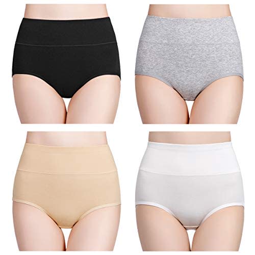 wirarpa Women's Cotton Underwear High Waisted Ladies Panties Full Coverage Briefs 4 Pack (Regular & Plus Size)