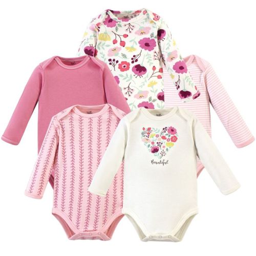 Touched by Nature Baby Girl Organic Cotton Long-Sleeve Bodysuits 5pk, Botanical, Size: 3-6 months