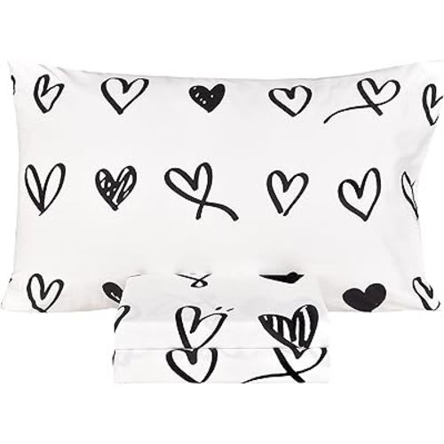 Scientific Sleep Love Bright Teen Boys Girls 100% Cotton 3 Pcs Twin Bed Sheet Set, Flat Sheet & Fitted Sheet & Pillowcase Kids Bedding Set (White, Twin)