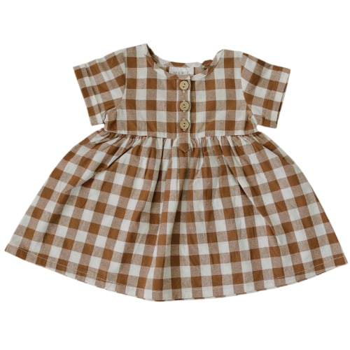 Camel Checkered Linen Dress – Mebie Baby