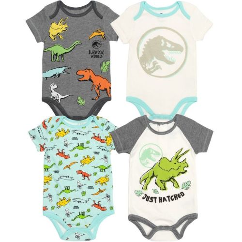 Jurassic World Newborn Baby Boys 4 Pack Short Sleeve Bodysuits Gray/blue/white 6-9 Months