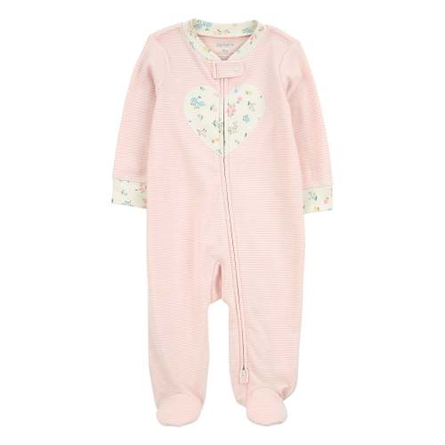 Baby Striped Heart 2-Way Zip Cotton Sleep & Play Pajamas - Carter's | Carter's