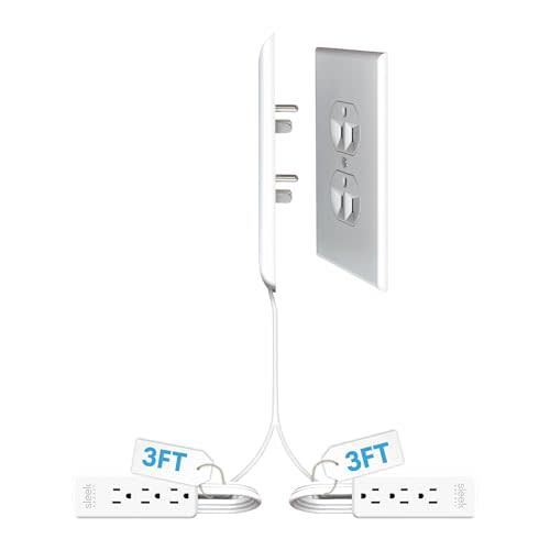 Sleek Socket Original & Patented Ultra-Thin Outlet Concealer with Cord Concealer Kit, Flat Extension Cord with Multi Outlets Power Strip, Ideal for Home Improvement, Hide Bulky and Messy Cords