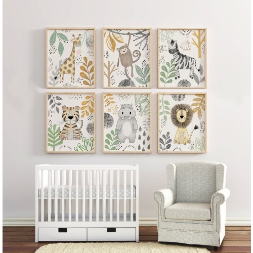 Floral Safari Nursery Print Set, Nursery Wall Art Pictures, Jungle Nursery Cute Safari Wall Hangings, Safari Animals Theme Zimmer Nursery