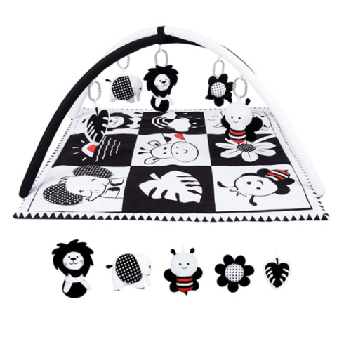 Lovvie & Joy Baby Play Activity Gym Tummy Time Mat for Infant,Baby Gyms & Playmats for Babies 0 to 3 6 9 12 Months with 5 Toys for Early Sensory Exploration and Motor Skill Development