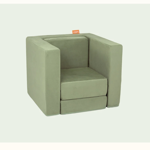 Smore™ Nugget Chair - Bamboo color & personalized w/name in off-white, friendly font