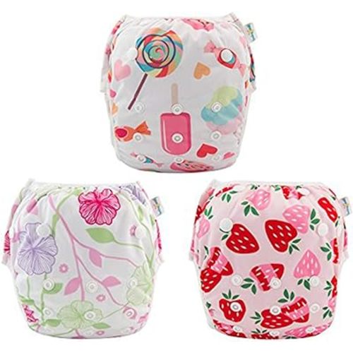 Babygoal Baby Girl and Boy Swim Diapers, Reusable Adjustable Washable One Size Fits 0-8M Baby Gifts and Swimming Lessons 3 Pack 3SD04