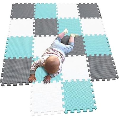 MQIAOHAM® 18 Pieces Puzzle Play Mats, Soft Baby Play Mat, Kids Interlocking Foam Floor Tiles, Toddlers Carpet Playmats G301018-101108112
