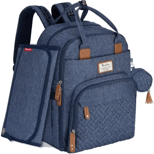 RUVALINO Diaper Bag Backpack - All-in-One Travel Backpack for Girl, Baby Bag for Moms, Multifunction Waterproof Backpack with Changing Pad, Stroller Strap, Pacifier Case - Baby Shower Gifts, Navy Blue